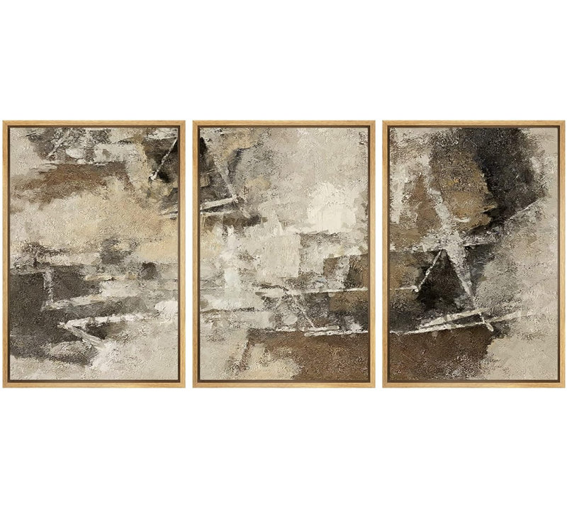 Reproduction d'art moderne sur toile, 3 pièces, H 24 po x l 48 po x P 1,5 po, Cadre naturel flottant
