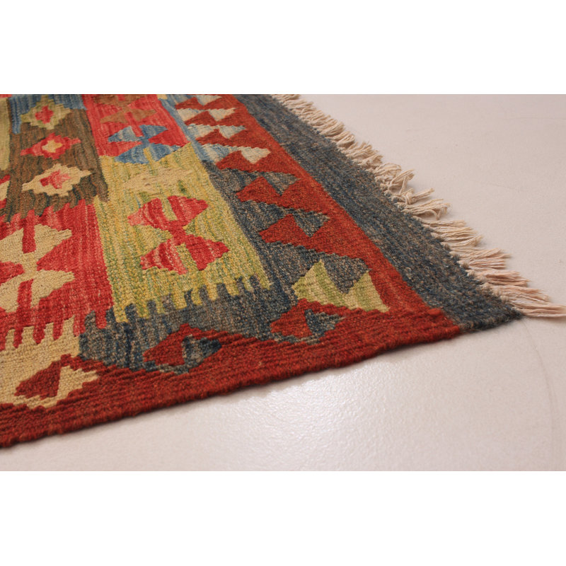 Tapis rouge en laine tissé à plat à la main 6 pi 1 po x 9 pi 8 po Edenborn