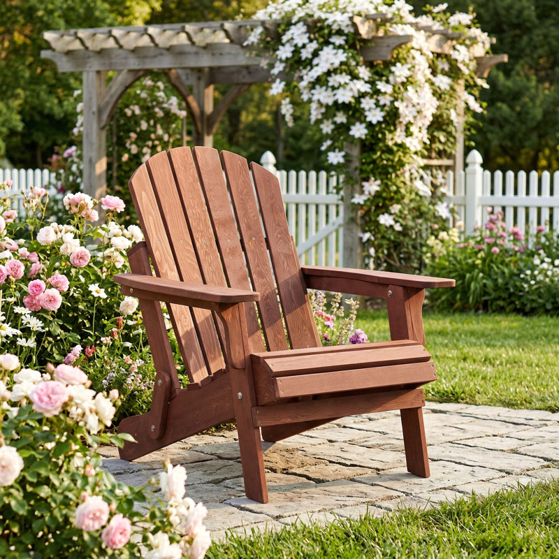 Oversized Outdoor Wooden Folding Adirondack Chair, Coffee
