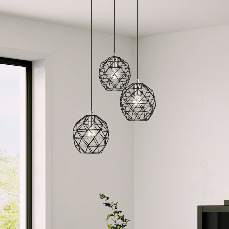 Luminaire suspendu géométrique unique à 3 lumières Jolet, Noir