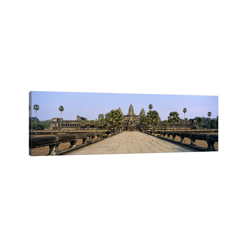 Path Leading Towards An Old Temple, Angkor Wat, Siem Reap, Cambodia - Wrapped Canvas Panoramic Print