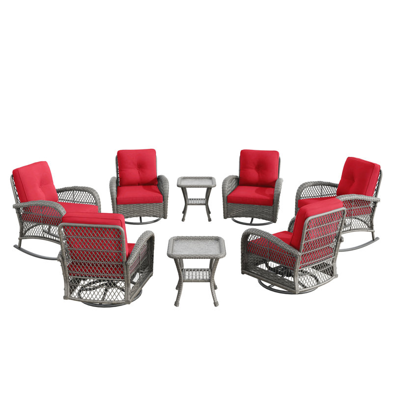 Margarethe Wicker 6 - Person Patio Conversation Set with Cushions, Red