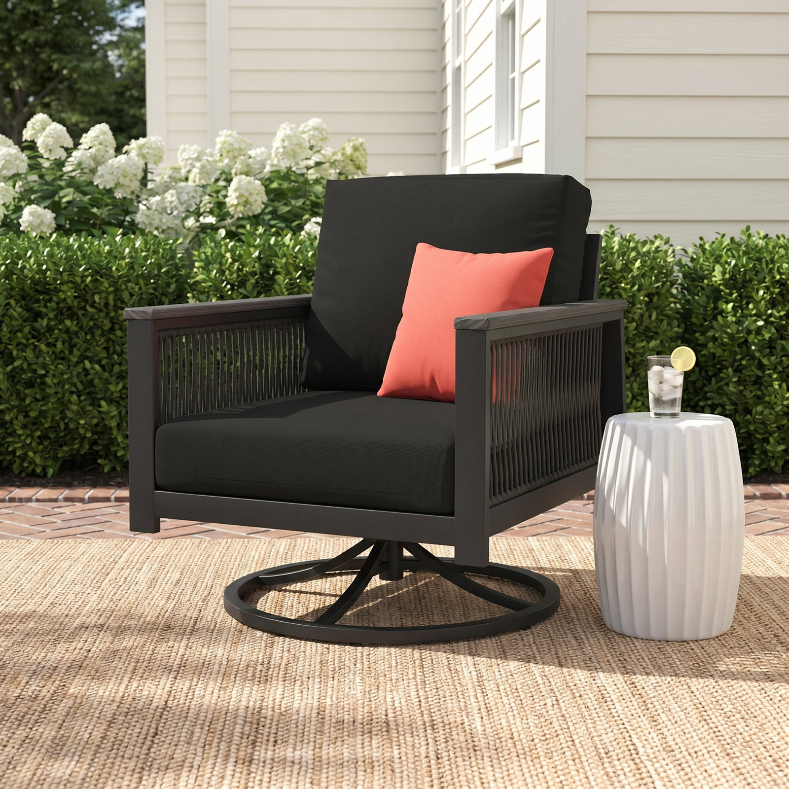Townsend Sunbrella® Swivel Patio Rocking Chair, Canvas Black Sunbrella® Canvas