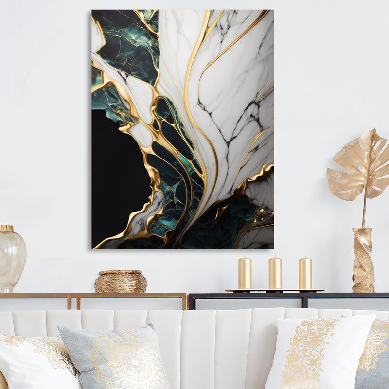 " Abstract Geode Gold And Green Marble III ", 30" W x 40" H, Wrapped Canvas