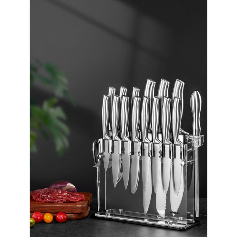 Aiheal Aiheal 17PCS Knife Set with Acrylic Knife Stand, Sharp Knife Set Stainless Steel in One-Piece Design