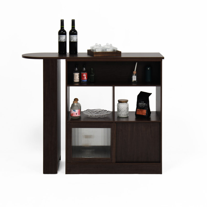 Walnut Particle Board Bar Cabinet With 6 Storage Areas And Rotating Shelf For House Counter Height Dining In Walnut, Spaces 2 Glass Doors