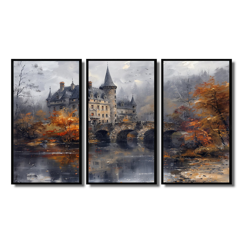 «Beige Orange Autumn Rustic Chateau In Europe II - Chateaus», ensemble de reproduction d'art mural