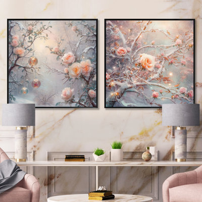 Peach Garden of Roses - Ensemble de 2 collages carrés roses