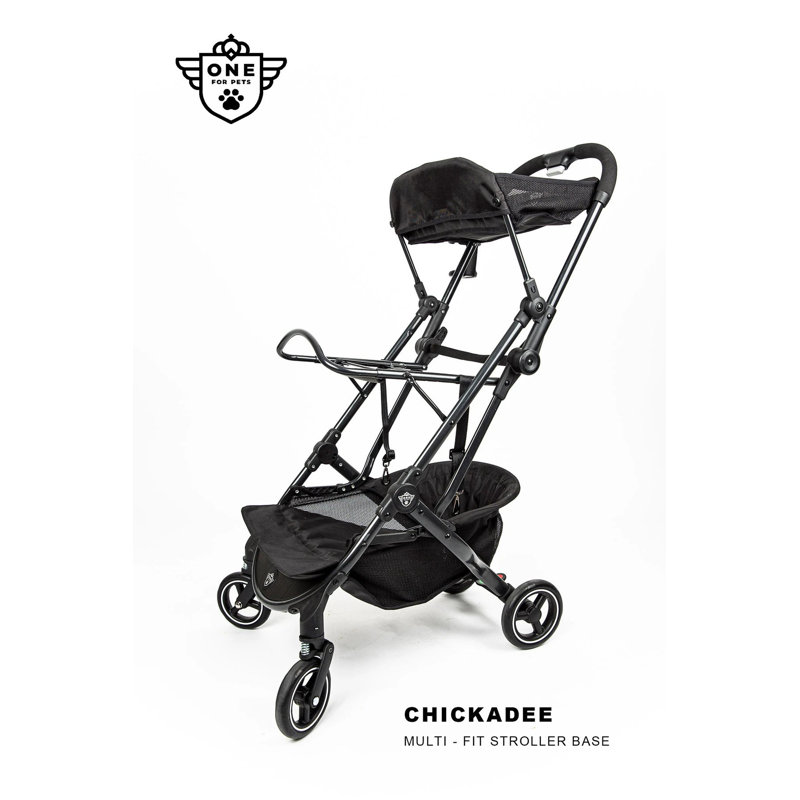 Foldable Black and Beige Pet Stroller with Detachable Carrier