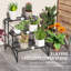 3-Tier Metal Plant Stand Ladder Shelf for Indoor Outdoor Black