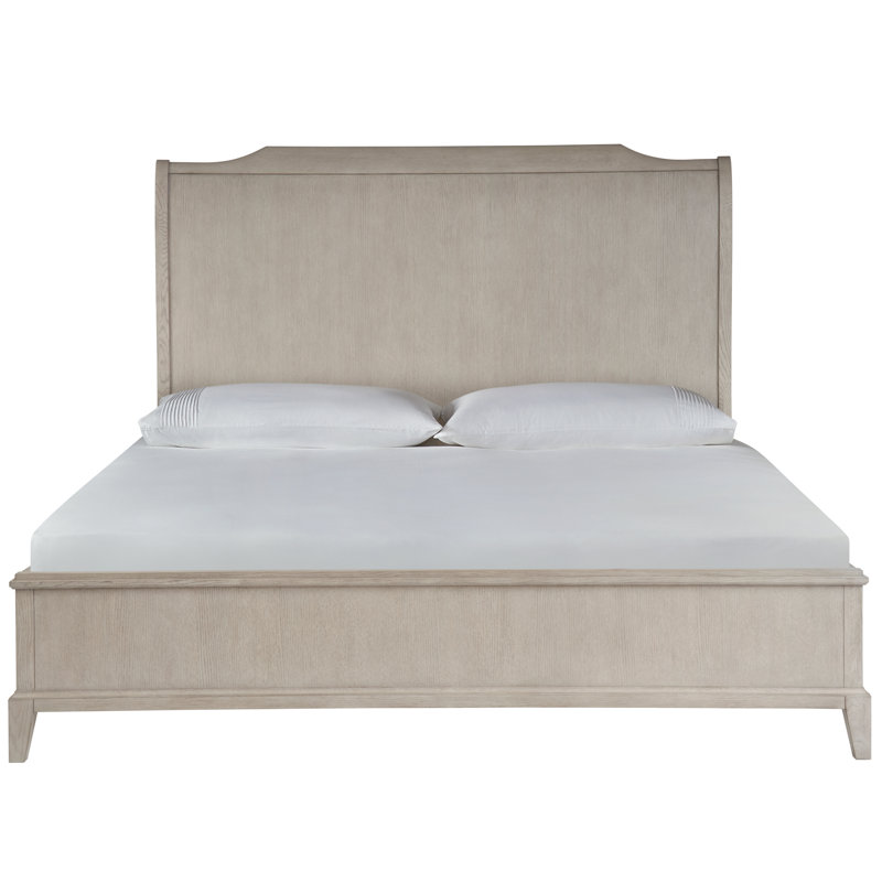 King Beige Wood Frame Panel Bed with Headboard