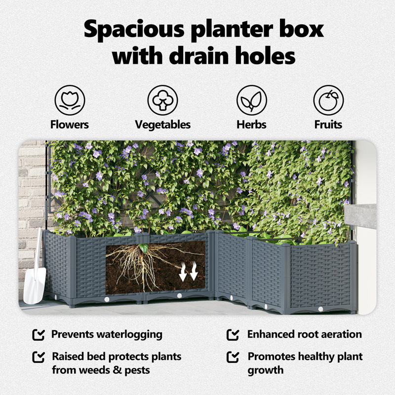 Garden Planter Steel Outdoor Container Modern Decor Terrace Stylish Pot, 143cm x 120cm x 120cm, Grey