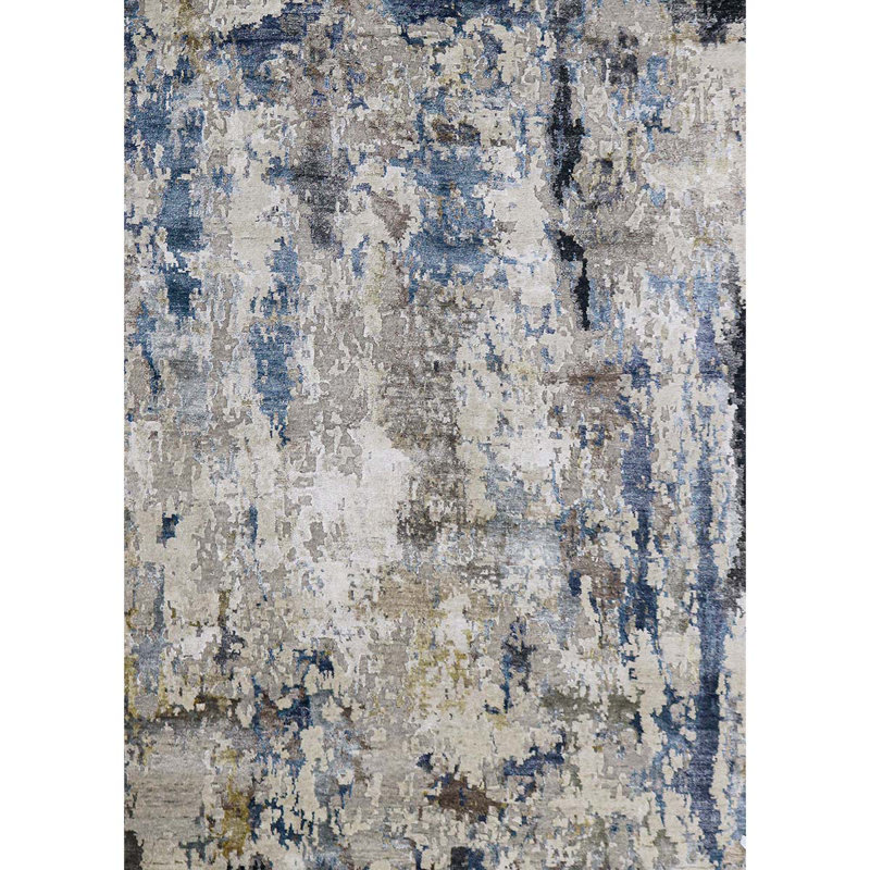 Tapis abstrait noué à la main en bleu / gris, Rectangle 6 pi x 9 pi
