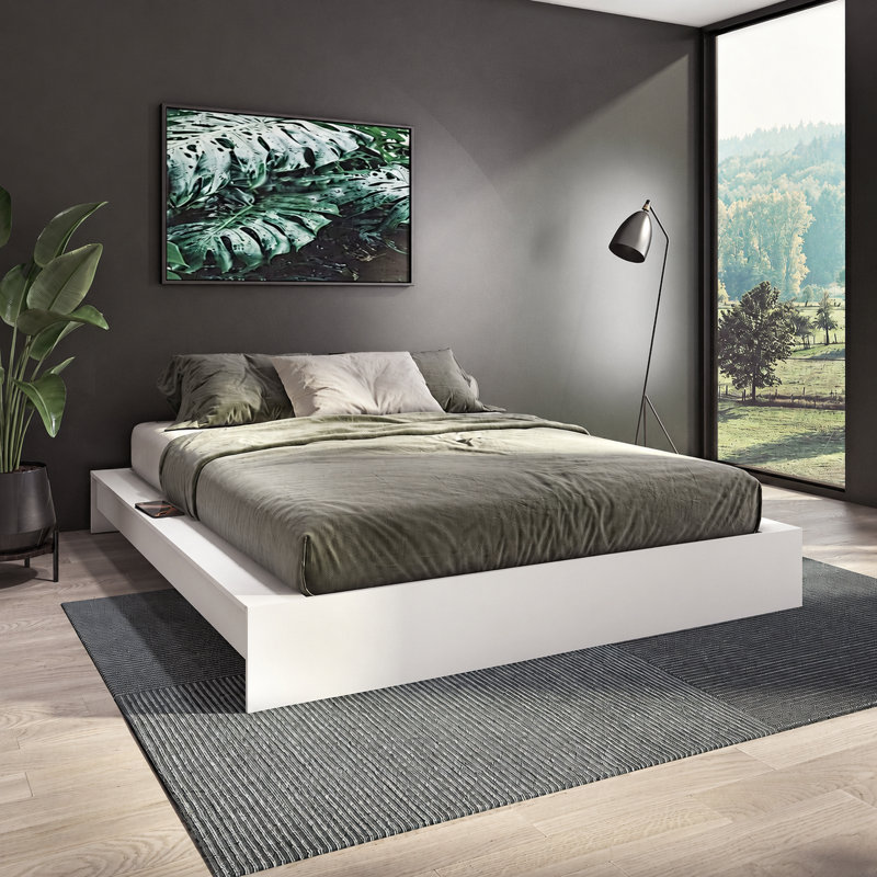 Lit plateforme Zen Omega - Assemblage facile, aucun sommier requis, White, Queen
