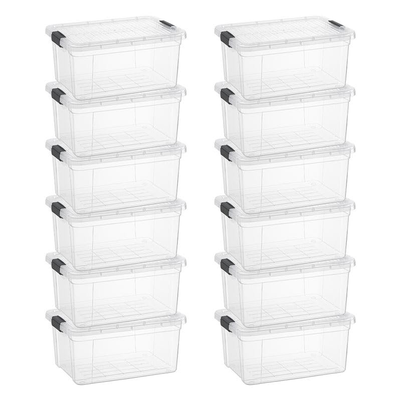  Small Clear Storage Box with Lid, 6.6 Quart Plastic Container Bins for Organizing, Stackable Crates, BPA Free, Non Toxic, Odor Free, Organizers for Home, Office, School, and Dorm, 12 Pack