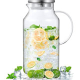 Glass Pitcher With Lid And Spout, Glass Water Carafe For Hot/Cold Water, Iced Tea Pitcher, Large Pitcher For Coffee, Juice And Homemade Beverage