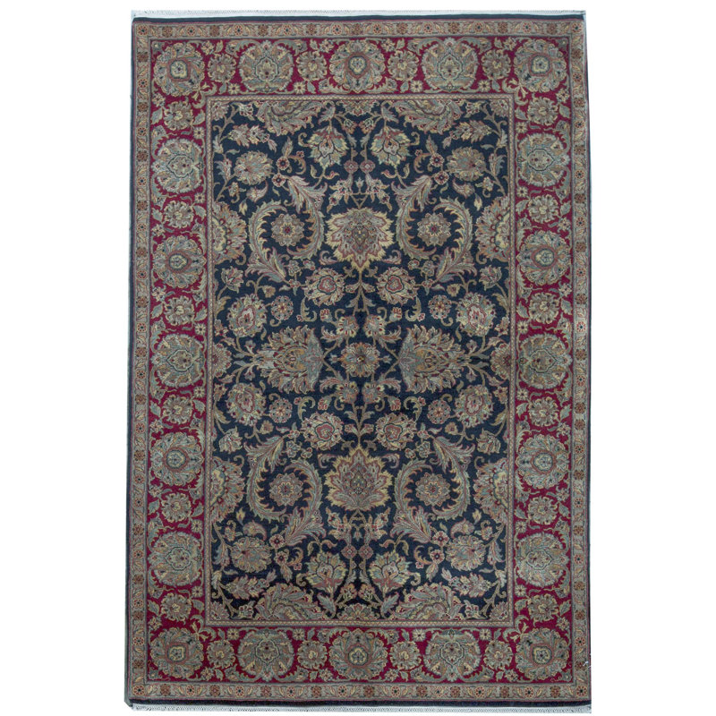 Tapis noir et rouge de haute qualité noué à la main Trinity, Rectangle 6 pi 1 po x 9 pi 2 po