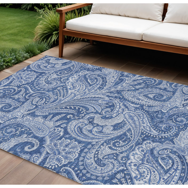 Tapis intérieur / extérieur lavable à motif cachemire bleu marine et denim 9 pi x 12 pi HomeRoots