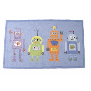 4 Robots Hand Hooked Wool Blue Area Rug