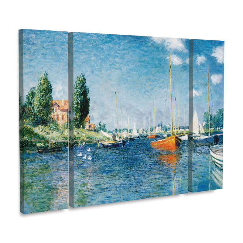 Ensemble de 3 panneaux d'art Claude Monet «Red Bateaux At Argenteuil», H 30 po x l 41 po x P 2 po