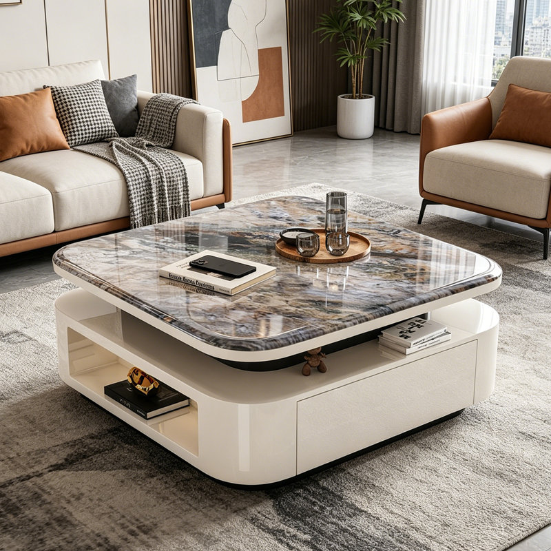 Casar, 16.5" H x 39.4" L x 39.4" W, Multicolor Top/White Base