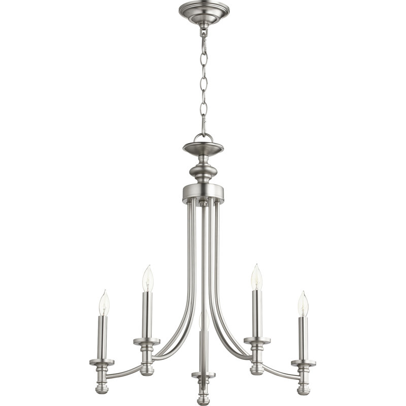 Lustre traditionnel / classique à 5 lumières de style bougie Herman, Nickel satiné