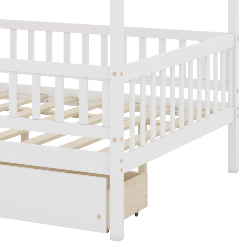Lit en bois avec deux tiroirs, Blanc
