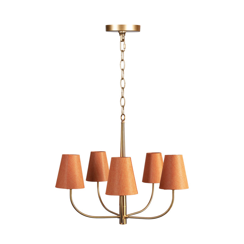 Lustre 5 lumières à abat-jour cylindrique orange en lin orange ajustable 85 pouces