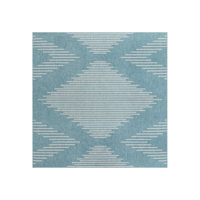 Tapis rayé en polypropylène tissé à la machine intérieur / extérieur gris / bleu
