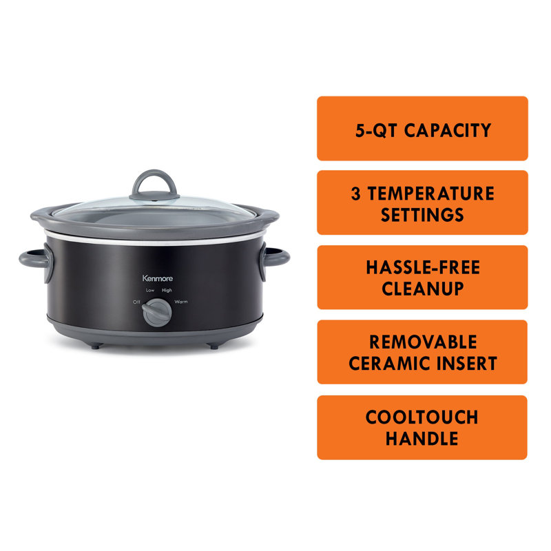 Kenmore 5 Qt. Slow Cooker with Tempered Glass Lid and Simple Dial Control