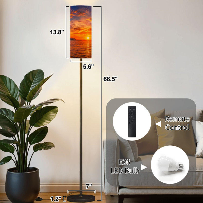 Lampe sur pied Morning Beach Sunrise Dimmable Lampe sur pied moderne avec télécommande Pédale abat-jour Abat-jour grand poteau d'angle pour le salon, la chambre et le bureau