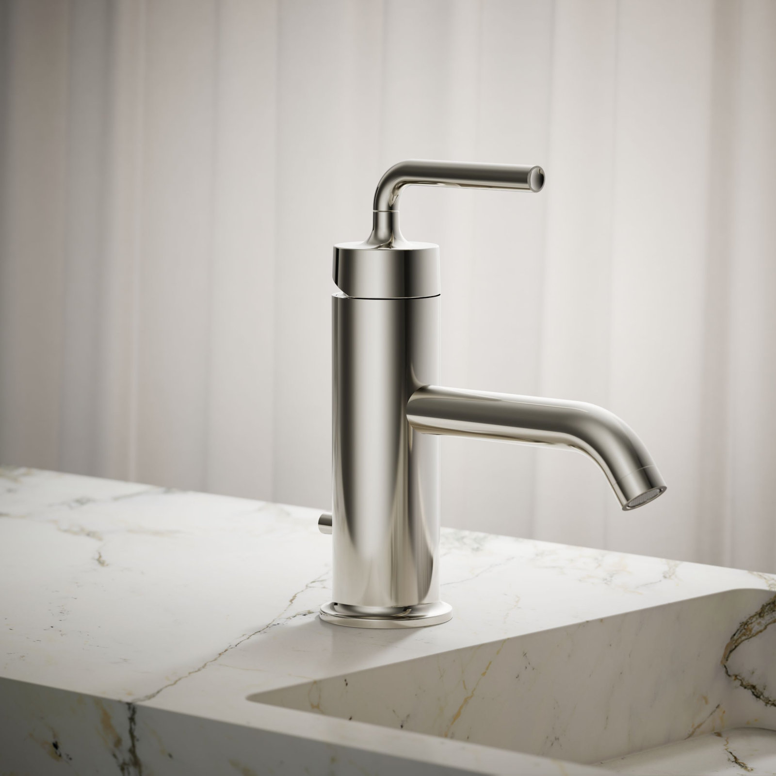 Purist Single Hole Bathroom Faucet with Drain Assembly, Vibrant Polished Nickel