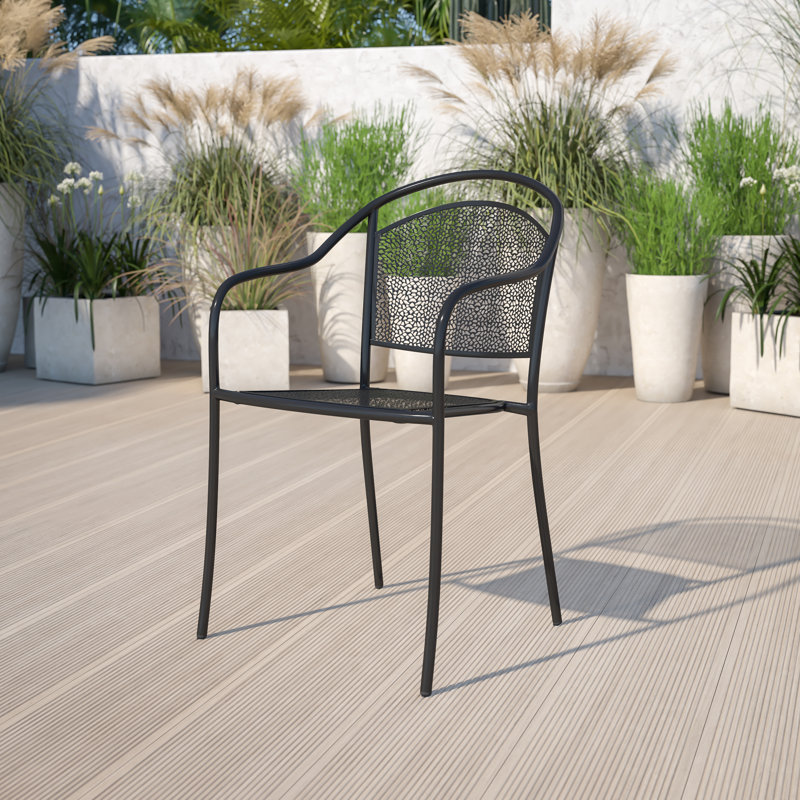 Elegant Black Metal Indoor-Outdoor Rain Flower Design Arm Chair