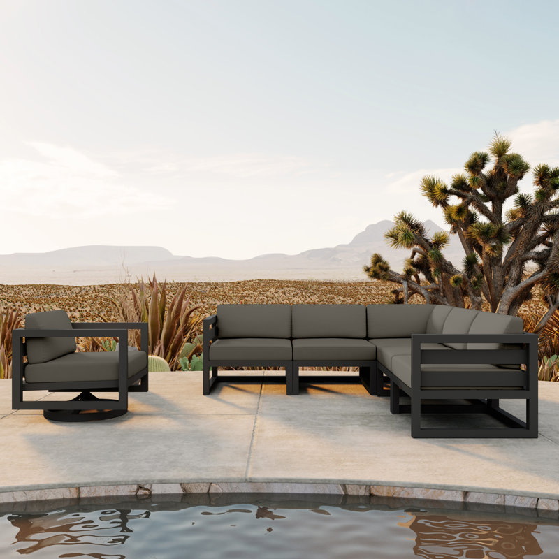 Ensemble modulaire 6 pièces avec pivot Rugiatu, Toile gris anthracite Sunbrella®, Ardoise