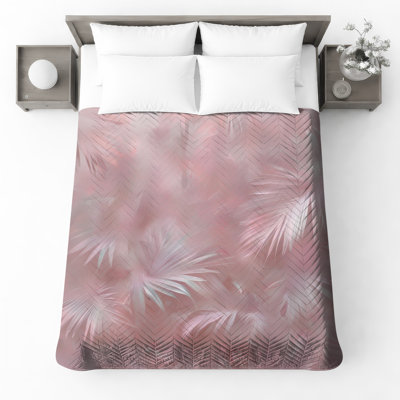 Couvre-lit rose avec feuilles de palmier rose