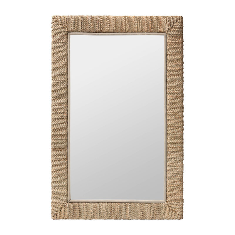Japandi Natural Seagrass Rectangular Wall Mirror
