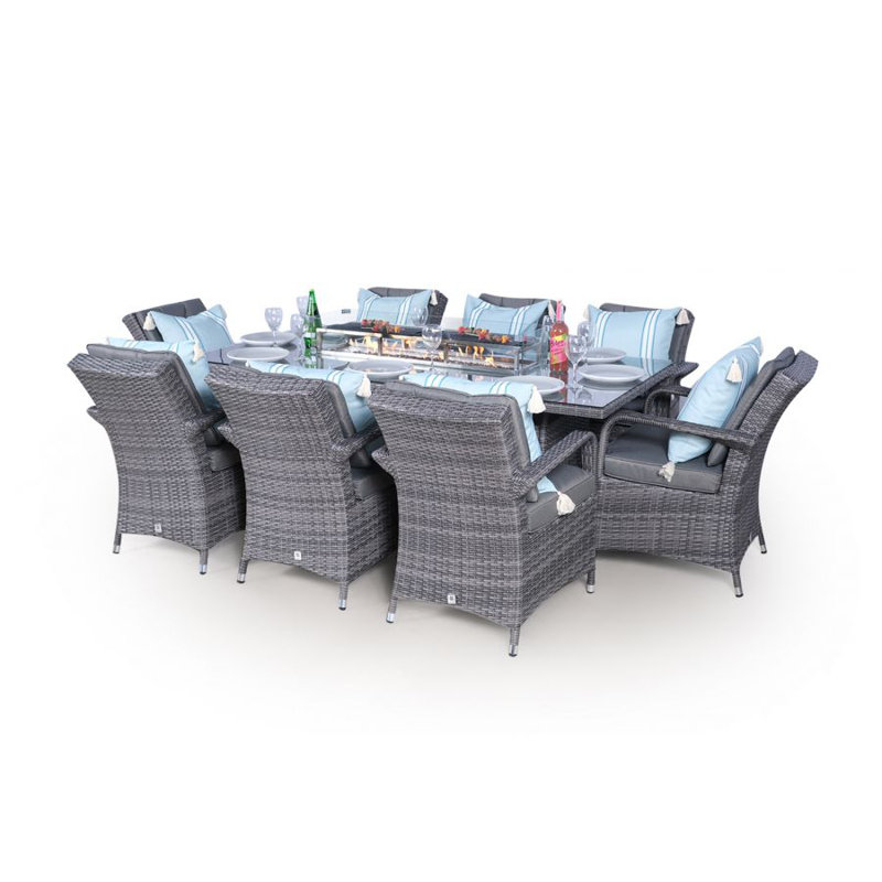 Parra 8 - Person Wicker Patio Dining Set with Rectangular Table , Cushions Included, Grey, Grey/Light Blue