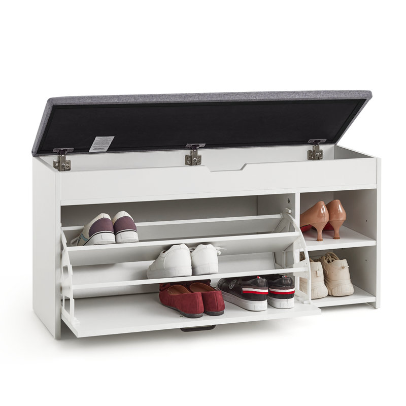 Banc de rangement rembourré Bronius, Blanc