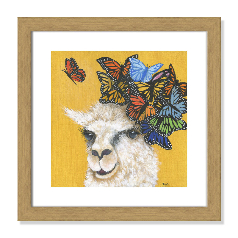 Art sur toile llama, H 18 po x l 18 po x P 0,625 po, Cadre en chêne