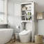 Armoire de rangement au-dessus de la toilette, portes doubles H 66 po avec tablettes réglables, compartiment ouvert, blanc