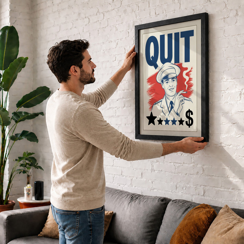 Quit Campaign Retro - Framed Print, A1 - 84.1 x 59.4 cm, Oak