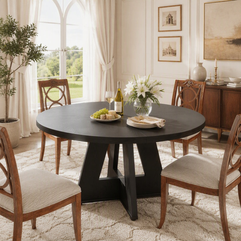 Table de salle à manger ronde 47 "avec base piédestal, Noir