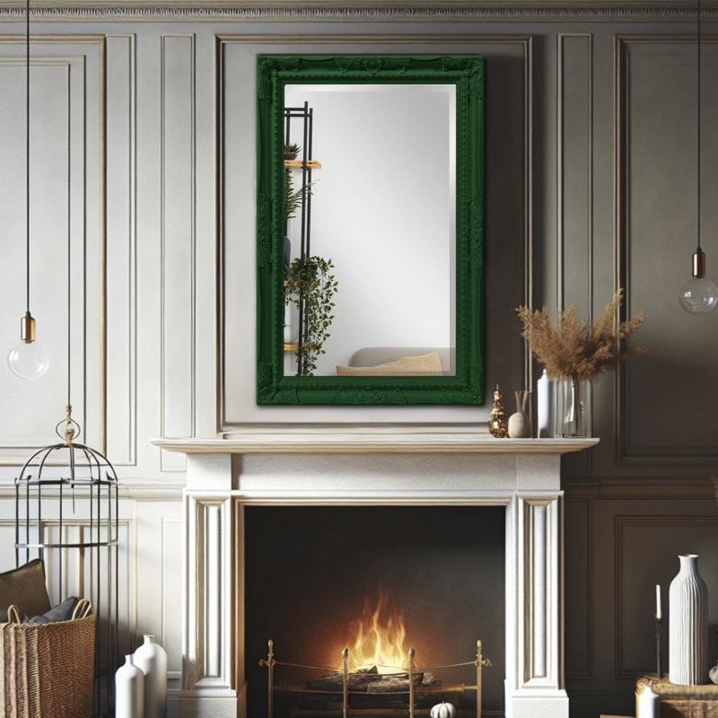 Solid Wood Rectangle Mirror, Glossy Hunter Green