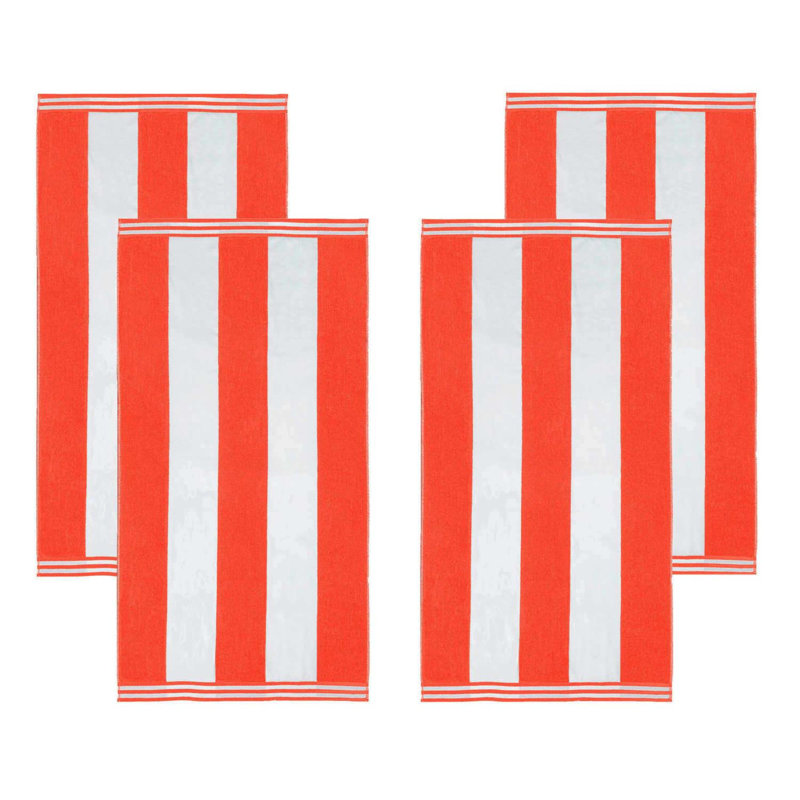 Calheta Cotton Oversized Cabana Stripe Beach Towels, Coral, 4