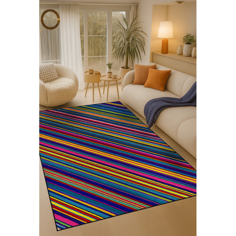 Tapis vert tissé à rayures Mosso, 3'3" x 6'7"