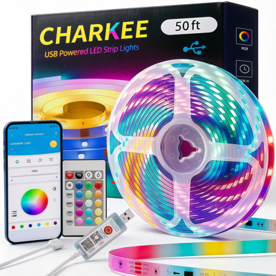 LED Strip Lights 50ft, 2835 RGB LED Light Strip with 24 Keys IR Remote, App Control Color Changing Flexible Tape Lights, IP20 Bare Board for Bedroom Home Party Decor