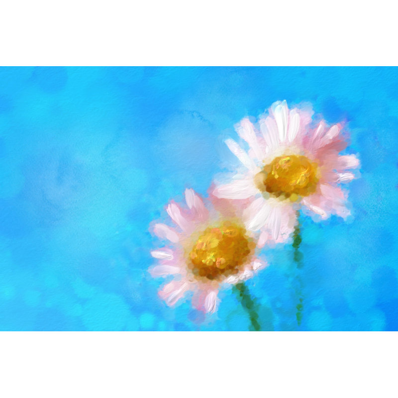 Deux marguerites blanches sur fond bleu par Pobytov, H 8 po x l 12 po
