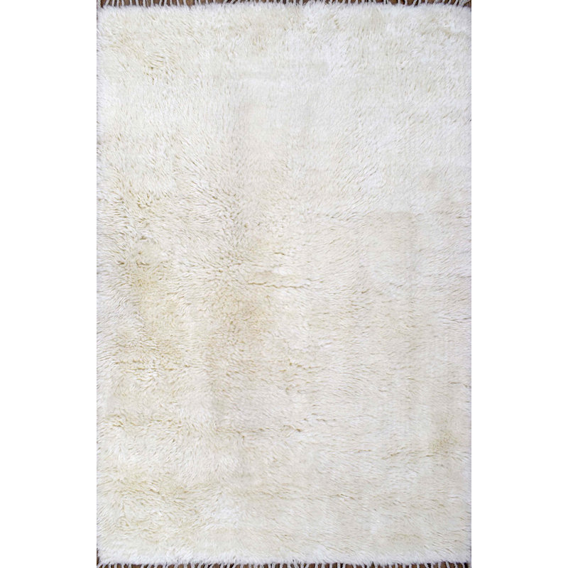 Tapis beige en laine noué à la main, Rectangle 4 pi x 6 pi