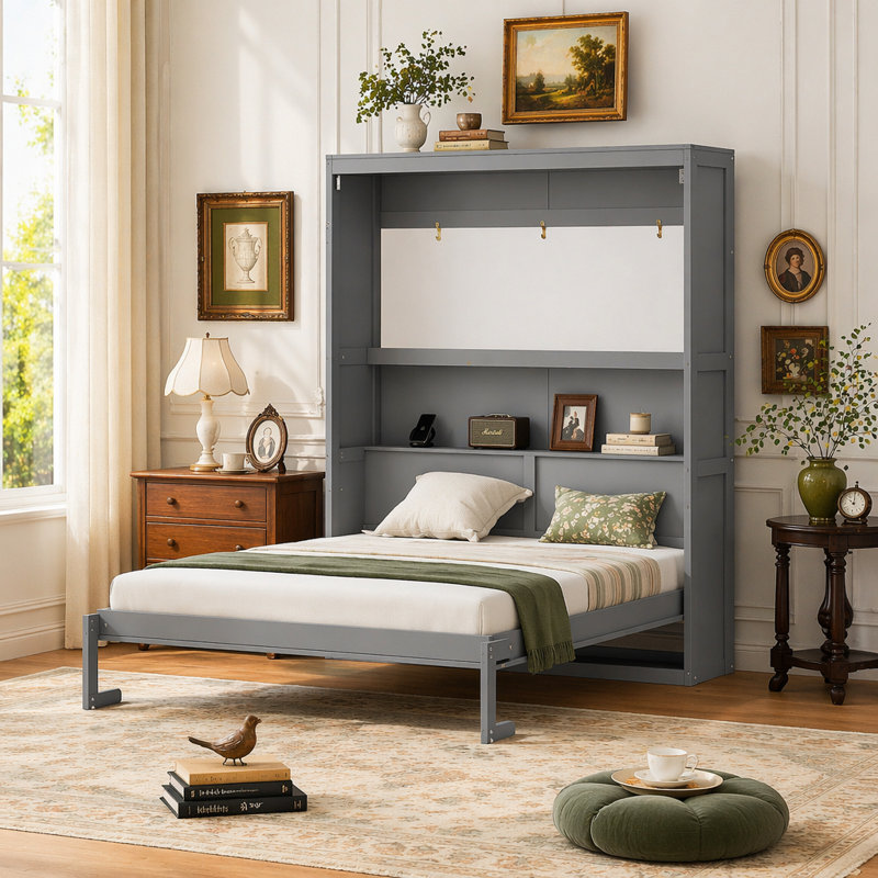 Lit escamotable mural avec tablettes Murphy, Gris
