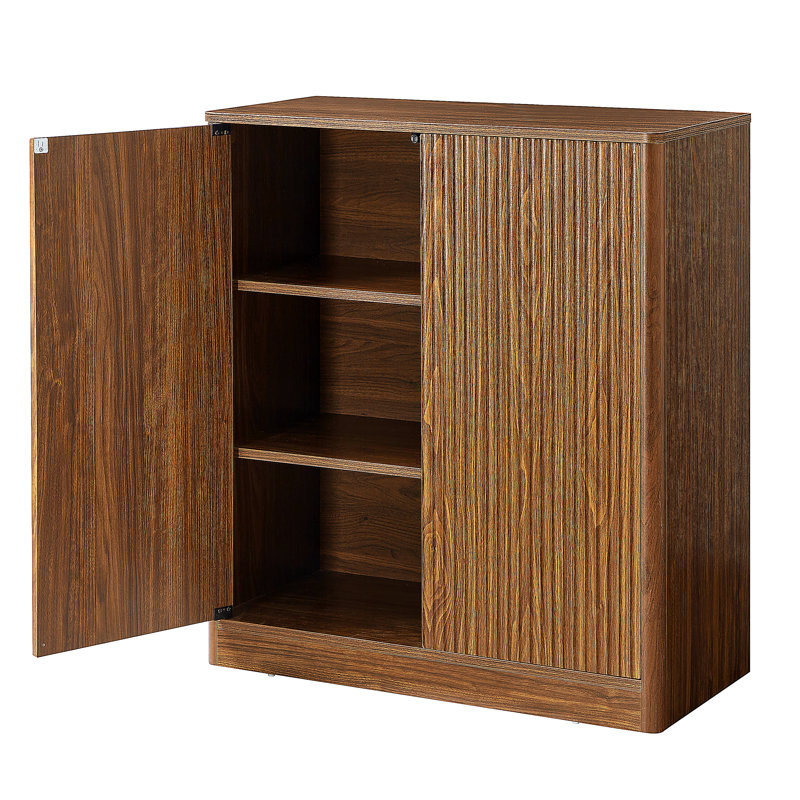 Buffet ondulé moderne de 31,5 pouces, armoire de rangement à contour incurvé, armoire à 2 portes avec fonction de rangement